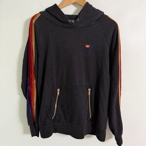 Aviator Nation Velvet Stripe Hoodie Charcoal Large